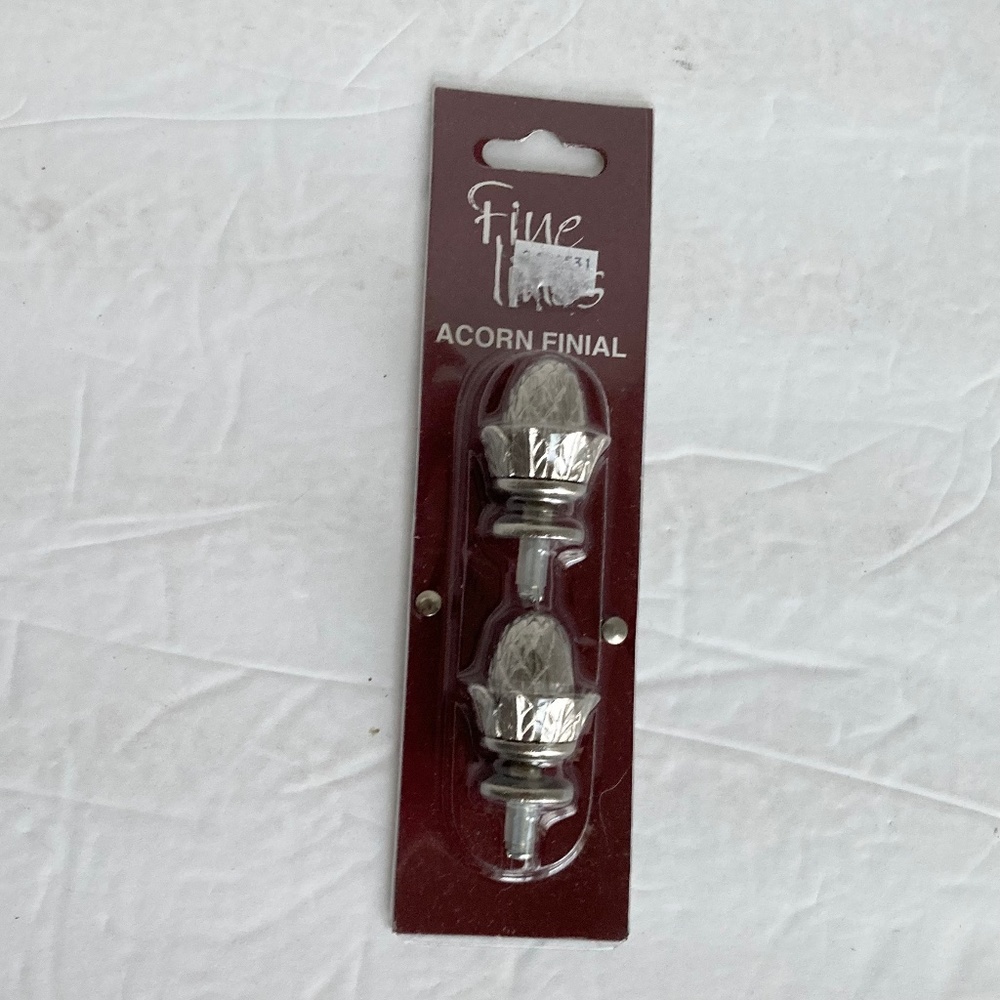 Silver Tone Acorn Curtain Rod Finials Metal